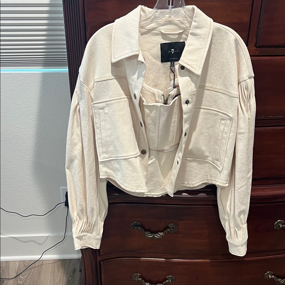 7 For All Mankind Cream Textured Fabric